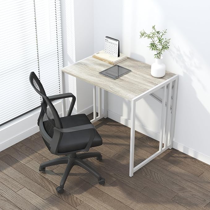 Lutown-Teen Small Folding Desk 32 inch, No Assembly Required Small Office Desk, Writing Gaming Computer Camping Desk, Beige