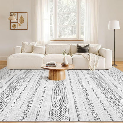 Nakagishi 10x12 Area Rug Living Room: Washable Boho Large Neutral Modern Soft Stain Resistant Farmhouse Indoor Floor Rug Non Slip Accent Carpet for Bedroom Nursery Kids Playroom Office- Gray