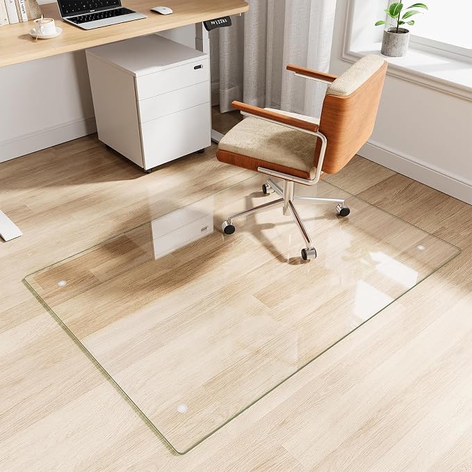 Glass Chair Mat 36" x 50" Heavy Duty Tempered Glass Office Chair Mat, Glass Floor Mat with Round Corner and Polished Edge for Smooth Glide, Office Chair Mat for Carpet, Hardwood Floor