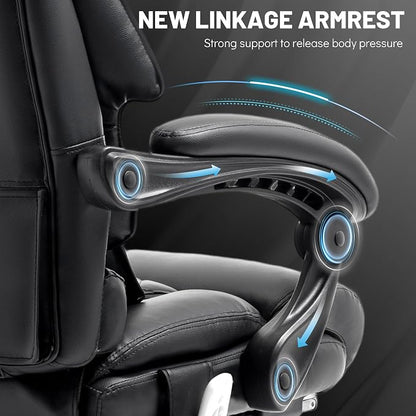 3D Kneading Massage Office Chair with Foot Rest,Executive Office Chairs,Ergonomic Desk Chair for Heavy People,Big and Tall Office Chair 500LBS,Recliner with Dual-Use Pillow,Blackpu