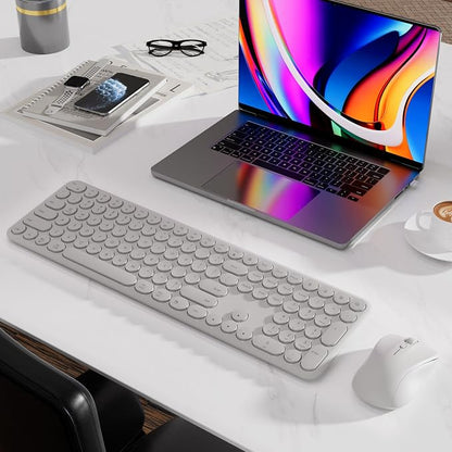 Wireless Keyboard and Mouse Combo, Slim Silent Round Keycaps (Gray) | 2.4GHz USB Plug-and-Play, Full-Size 110-Key Layout, Compatible with PC & Laptops