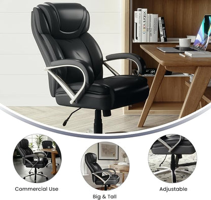 Flash Furniture HERCULES Series Big & Tall 500 lb. Rated Black LeatherSoft Executive Swivel Ergonomic Office Chair with Extra Wide Seat