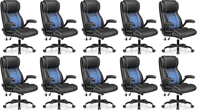 BESTFAIR Ergonomic Office Chair - Desk Computer Chair, Leather High Back Executive Chairs with Adjustable Lumbar Support & Flip Up Arms, Black 10 Pack