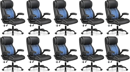 BESTFAIR Ergonomic Office Chair - Desk Computer Chair, Leather High Back Executive Chairs with Adjustable Lumbar Support & Flip Up Arms, Black 10 Pack