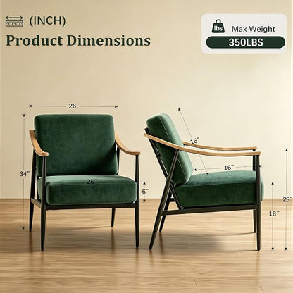 RNKSFX Modern Accent Chair for Living Room Bedroom Mid Century Arm Chair Upholstered Office Accent Chair Comfy Waiting Room Chair with Metal Frame, Green