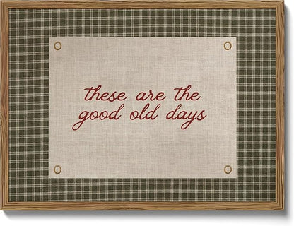 These Are The Good Old Days Wall Art Framed, Vintage Cottagecore Gingham Canvas Wall Decor, Rustic Inspirational Quote Pictures Prints Home Decor for Kitchen Living Room Bedroom Dining Room 12x16in