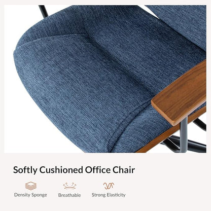 Modern Ergonomic Office Chair with Wood Frame & Metal Base, Swivel Home Office Desk Chairs with Adjustable Height, Comfy Upholstered Computer Chair, Navy