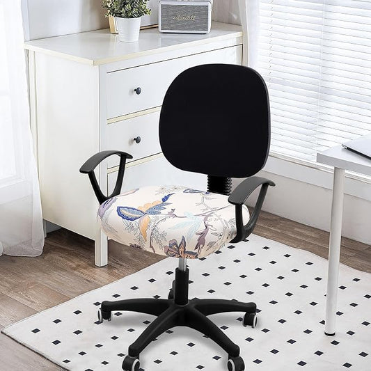 Smiry Printed Office Computer Chair Seat Covers, Stretch Fit Universal Desk Rotating Chair Cover Washable Removable Seat Cushion Protectors - Beige
