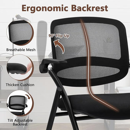 CLATINA Stackable & Foldable Conference Chair with Wheels, Ergonomic Mesh Back, 300lbs Capacity, Breathable Padded Seat, Adjustable Armrests, Office Chair for Reception, Training, Home, Black, 8PK