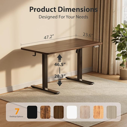 Cubiker Standing Desk, 48x24 Inches Sit Stand Home Office Desk, Electric Stand up Desk, Adjustable Desk with Splice Board, Black Frame/Black Walnut Top