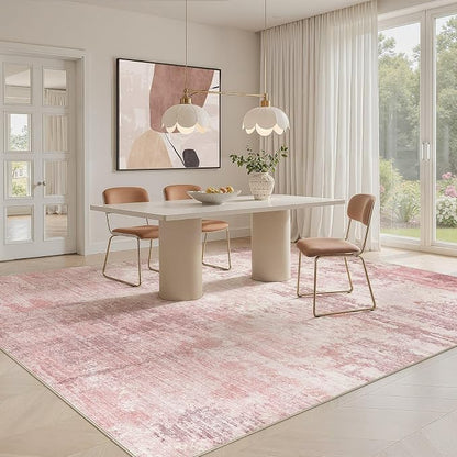 UERMEI 6x9 Area Rug Living Room Rugs - Washable Neutral Modern Abstract Soft Thin Large Rug Indoor Floor No Slip Rug Carpet for Bedroom Under Dining Table Home Office Decor - Pink