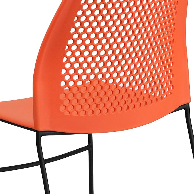 Flash Furniture Hercules Series Contoured Lobby Chairs with Air-Vent Honeycomb Backs, Ergonomic Stacking Chairs for Offices, Set of 5, Orange