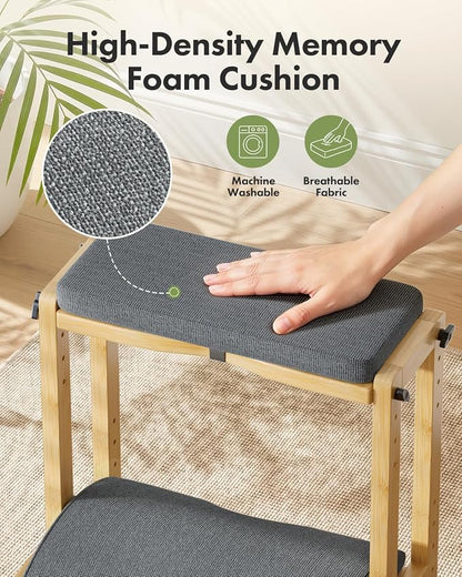 Amazer Double Step Foot Rest for Under Desk, 4 Adjustable Heights Bamboo Under Desk footrest with Soft Cushion, Dual-Layer Desk Foot Stool for Office Home Gaming, Natural Wood Foot Rests for Work