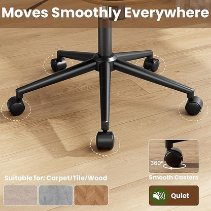 YaFiti Armless Office Chair, Mid Century Modern Desk Chair with Walnut Wood Back & SGS Level 3 Gas Lift, Swivel PU Leather Computer Chair for Small Space, Home Office, Bedroom, 300lbs Cap, Black