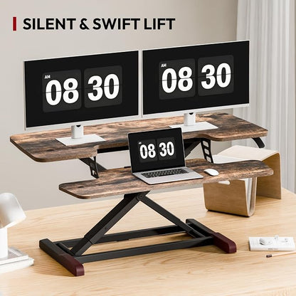 SANODESK 40" Standing Desk Converter, Effortless Lift Sit-Stand Desk Riser for Dual Monitors, Large Ergonomic Computer Workstation Tabletop, Rustic Brown