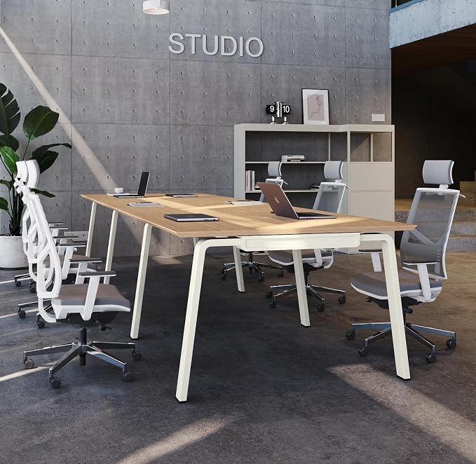 Modular Computer Office Desk, Modern Style Small Study Writing Workstation Table for Home & Business, 2 Person Extension