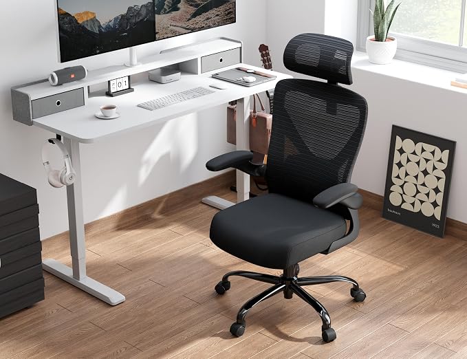 Ergonomic Office Chair - X-Shaped Computer Desk Chair Comfy, Gaming Chair, Office Chair with Lumbar Support, Mesh Office Chairs with Headrests, Desk Chair for Long Hours, Black Silver, Pack of 3