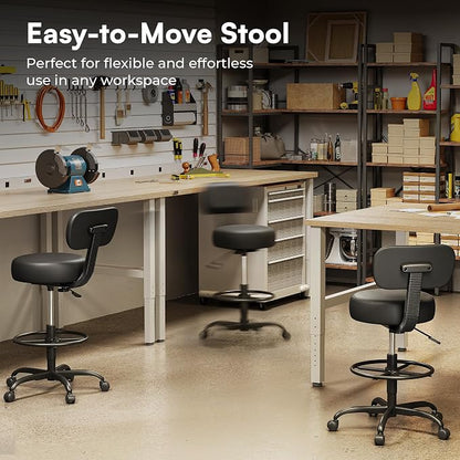 SUPERJARE Drafting Chair with Back, Set of 3, Swivel Barstools, Adjustable Height Rolling Stool with Footrest, Standing Desk Chair for Counter Height Desk, Shop, Home Kitchen, Clinic Studio, All Black