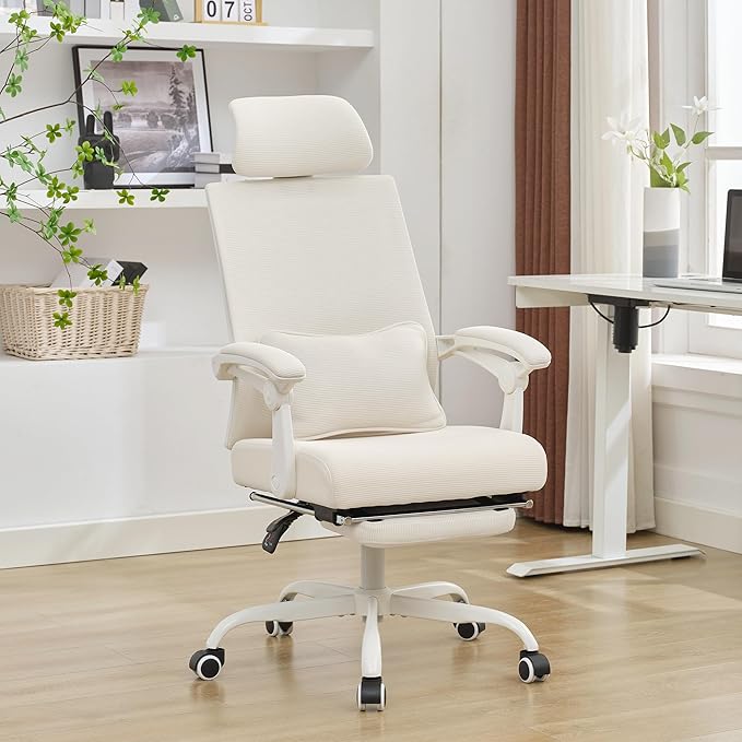 Qulomvs Ergonomic Office Chair with Footrest Home Office Desk Chair with Headrest and Backrest Adjustable Mesh Computer Desk Chair with Wheels 360 Swivel Task Chair