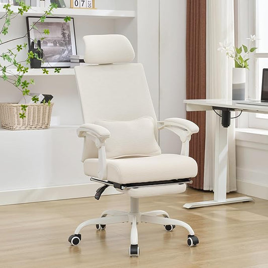 Qulomvs Ergonomic Office Chair with Footrest Home Office Desk Chair with Headrest and Backrest Adjustable Mesh Computer Desk Chair with Wheels 360 Swivel Task Chair
