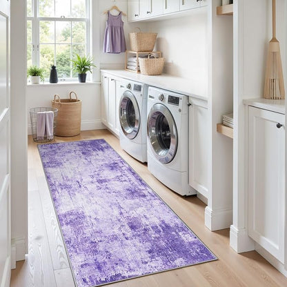 RELEANY Washable Area Rugs 2'x8' Non-Slip Modern Abstract Soft for Living Room Entryway Bedroom Kitchen, Print Pattern, Purple Gray Pink White