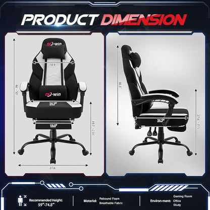 Gaming Chair for Adults with Footrest & Massage Lumbar Support, Ergonomic High Back Gamer Chair, Adjustable Swivel Computer Gaming Chairs with Headrest and Linkage Armrests,Black
