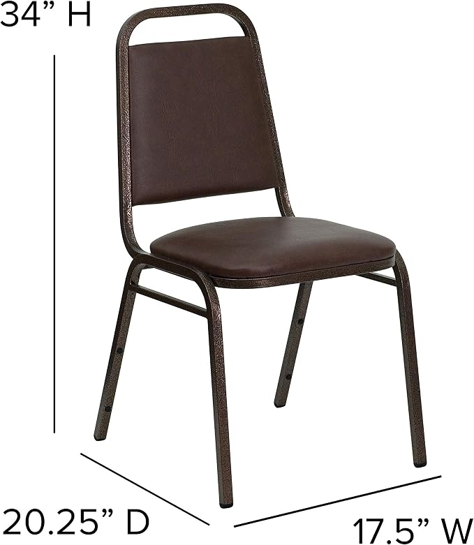 Flash Furniture 4 Pack HERCULES Series Trapezoidal Back Stacking Banquet Chair in Brown Vinyl - Copper Vein Frame