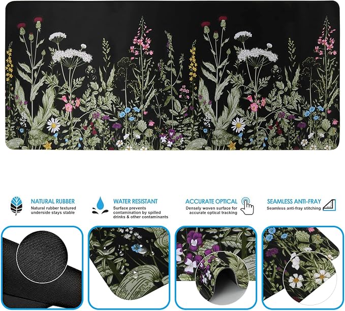 iCasso Large Mouse pad for Desk, Computer Desk Mat, 3Pcs XXL Keyboard and Mouse Pad + Keyboard Wrist Rest, Desk Matt for Desktop, Easy Typing Pain Relief Ultra Thick Mousepad Keyboard Mat(Weeds)