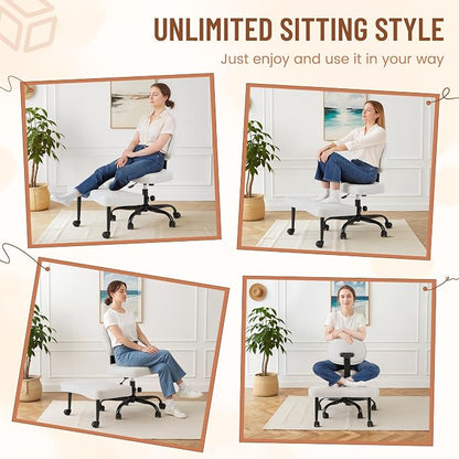 Homall Ergonomic Cross Legged Office Desk Chair with Wheels, 360° Swivel and Adjustable Height for Meditation and ADHD,Criss Cross Kneeling Chair with Lumbar Support (Leather, White)