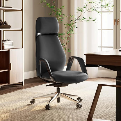 EUREKA ERGONOMIC Serene Executive Office Chair, Premium Nappa Leather High Back Boss Chair with Aluminum Base, Ergonomic Chair with Lumbar Support & Recline, Heavy Duty for Long-Hour Comfort, Black