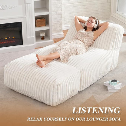 Hobestluk Giant Memory Foam Bean Bag Chairs Sofa for Adults (White,Large) | Soft Fabric,Ergonomic Back Support,Lightweight,Easy Clean,No Assembly,Wear-resisting,For Livingroom Guest room,Well-looking