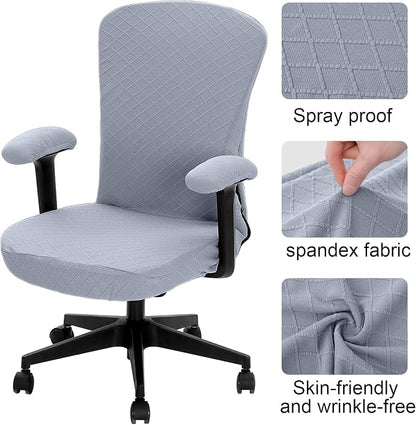 Tatuo 3 Pcs Computer Office Chair Cover Universal Rotating Chair Slipcovers Protector Removable Washable Office Armrest Covers with Zipper for High Back Seat Backrest(M,Argyle,Silver)