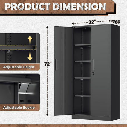 INTERGREAT Metal Storage Cabinet, 72” H Storage Cabinet with 2 Doors and 4 Adjustable Shelves for Office, Home, Garage, Pantry (Assembly Required, Black)