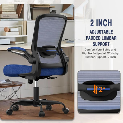 Mimoglad Office Chair, Ergonomic Desk Chair with Adjustable Lumbar Support, High Back Mesh Computer Chair with Flip-up Armrests-Task Chairs, Executive Chair for Home Office