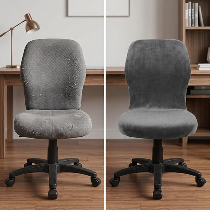 Deisy Dee Velvet Stretch Armless Office Chair Covers - Colorful Stretch Slipcover for Desk Chairs (Dark Grey)