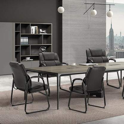 Sweetcrispy Waiting Room Guest Chair Set of 8, Leather Stationary Office Reception Chairs No Wheel, Comfy Padded Arms and Seld Base, for Conference Room Lobby Home Desk Bedroom Elderly, Black