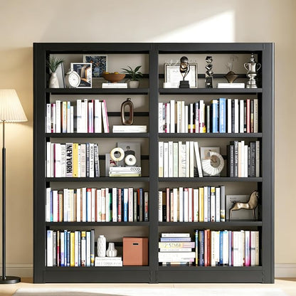 Bookshelf, Heavy Duty Metal Book Shelf, Industrial Tall BookShelves with Adjustable Shelves, 280lbs Shelf Capacity, Large Office Bookcase, Display Book Organizer for Living Room Library - 1+1 Set