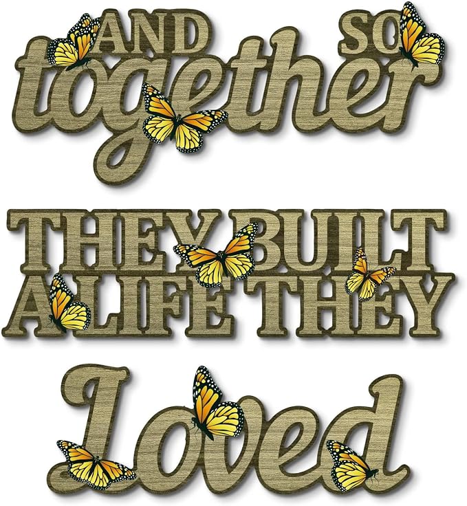 Putuo Decor Rustic Wall Art Set with Butterfly Accents “Together They Built A Life They Loved” Farmhouse Living Room Bedroom Entryway Decor