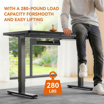 Standing Desk, 55 x 24 Inches Electric Height Adjustable Desk, Sit Stand up Desk, Memory Computer Home Office Gaming Desk with 3 Preset Heights, Table Cable Management Box, Black