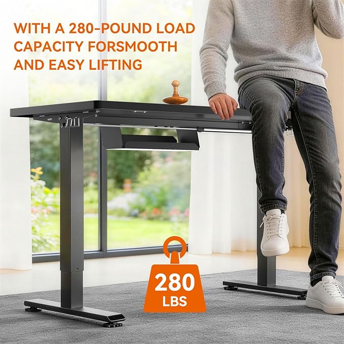 Standing Desk, 48 x 24 Inches Electric Height Adjustable Desk, Sit Stand up Desk, Memory Computer Home Office Gaming Desk with 3 Preset Heights, Wood Table Cable Management Box, Black