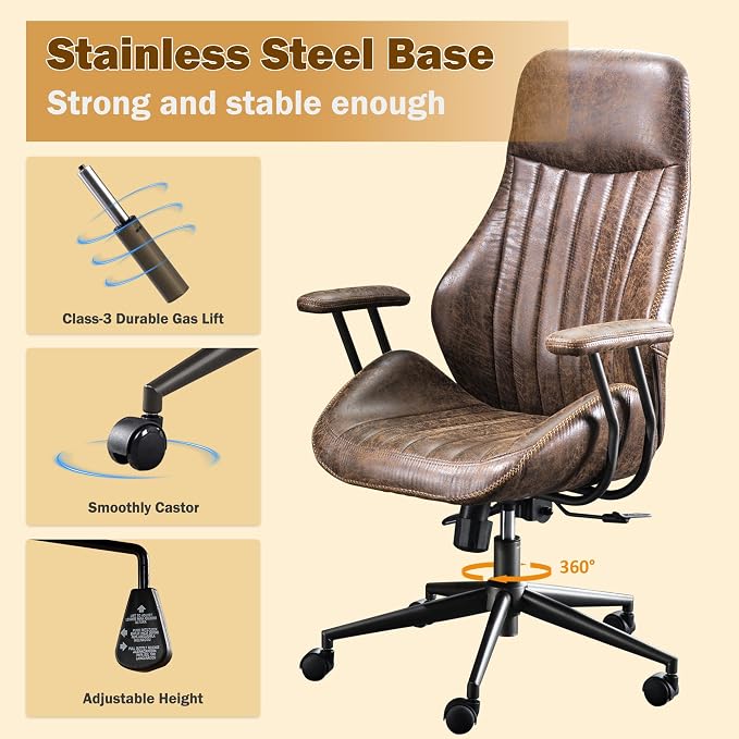 Home Office Chair,Ergonomic Computer Chair with Lumbar Support Adjustable Height,Mid-Century Modern Office Chair with Rolling Swivel Chair for Home Office Game Study(Suede High Back Chair,Dark Brown)
