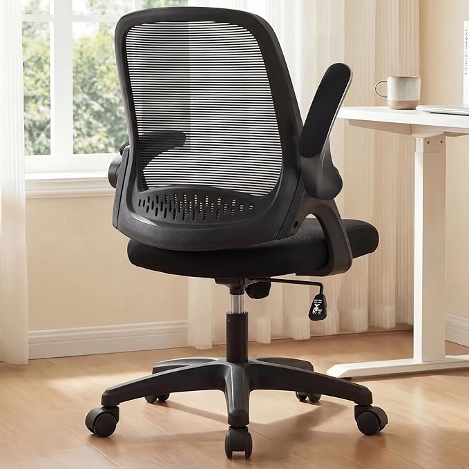 NEO CHAIR Office Desk Gaming Ergonomic Computer Chair with Lumbar Back Support Adjustable Height Swivel Rolling Wheels Flip-up Arms Mesh Chair for Home Vanity (Black)