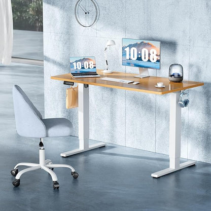 DUMOS 55 Inch Electric Standing Desk Height Adjustable, Sit to Stand Computer Workstations Large Work PC Table Home Office Writing Gaming Desks with Memory Presets for Walking Pad, Bedroom, Oak