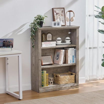 RWYHG 43" Grey Tall Bookshelf Set of 3,3-Tier Thick Wooden Book Shelf with Adjustable Shelves,Free Standing Farmhouse Bookcase with Open Display Storage,Floor Vintage Bookshelves for Living Room