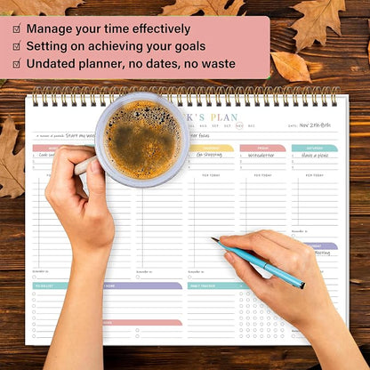 2PC Weekly To Do List Notepad with 52 Undated Sheets（8.5"×11"）- Undated Weekly Desk Planner for Women & Man, School/Office Supplies