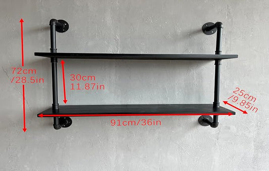 HDDFER Floating Bookshelf Shelves Industrial Pipe Shelving Pipe Shelf Rustic Black Wall Shelves 36 Inch Farmhouse for Wall Mounted