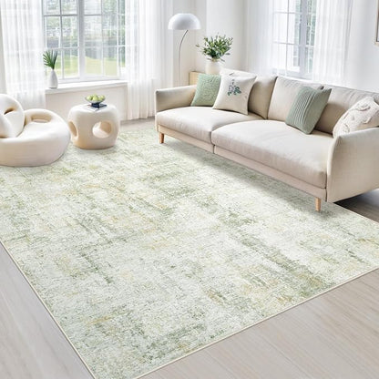 Area Rugs 6x9 Living Room: Washable Rug Modern Abstract Large Rugs Soft Non Slip Neutral Rug Indoor Carpet for Bedroom Kitchen Dining Room Nursery Home Office Rugs(Green Brown,6'x9')