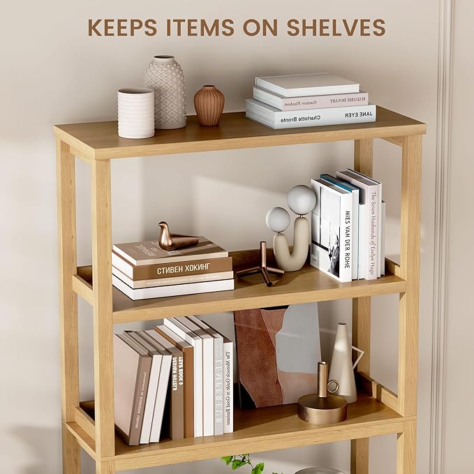 Vlsrka Wooden Bookshelf with Lights, 5 Tier Bookshelf with Storage, Tall Bookcase with Open Shelves, Standing Bookshelves Display Rack for Living Room, Home Office, Brown
