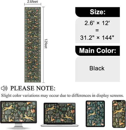 DUKINO 2.6x12 Hallway Runner Rug, Vintage Washable Loog Kitchen Rug with Non Slip Backing, Stain Resistant & Low Pile Animal Print Floor Carpet for Indoor Entrance Bathroom, Laundry, Bedroom, Black