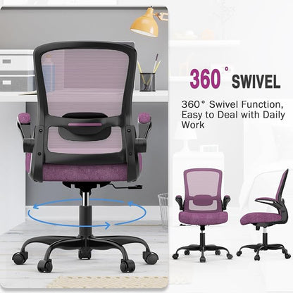 Mimoglad Office Chair, Ergonomic Desk Chair with Adjustable Lumbar Support, High Back Mesh Computer Chair with Flip-up Armrests-Task Chairs, Executive Chair for Home Office
